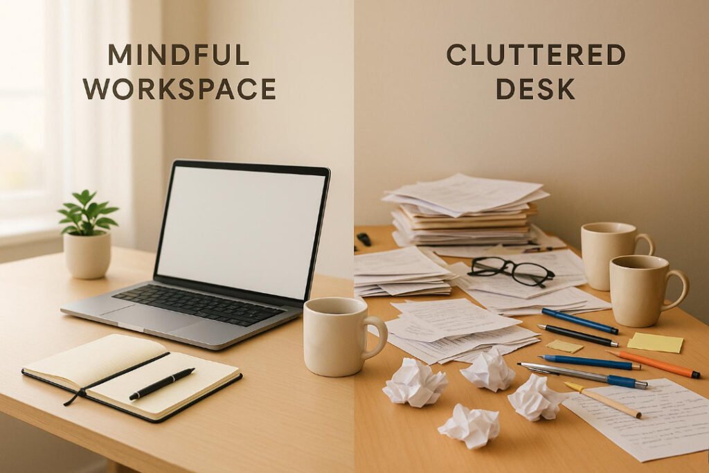 My chaotic desk where I force myself into 4-7-8 breathing before bed.