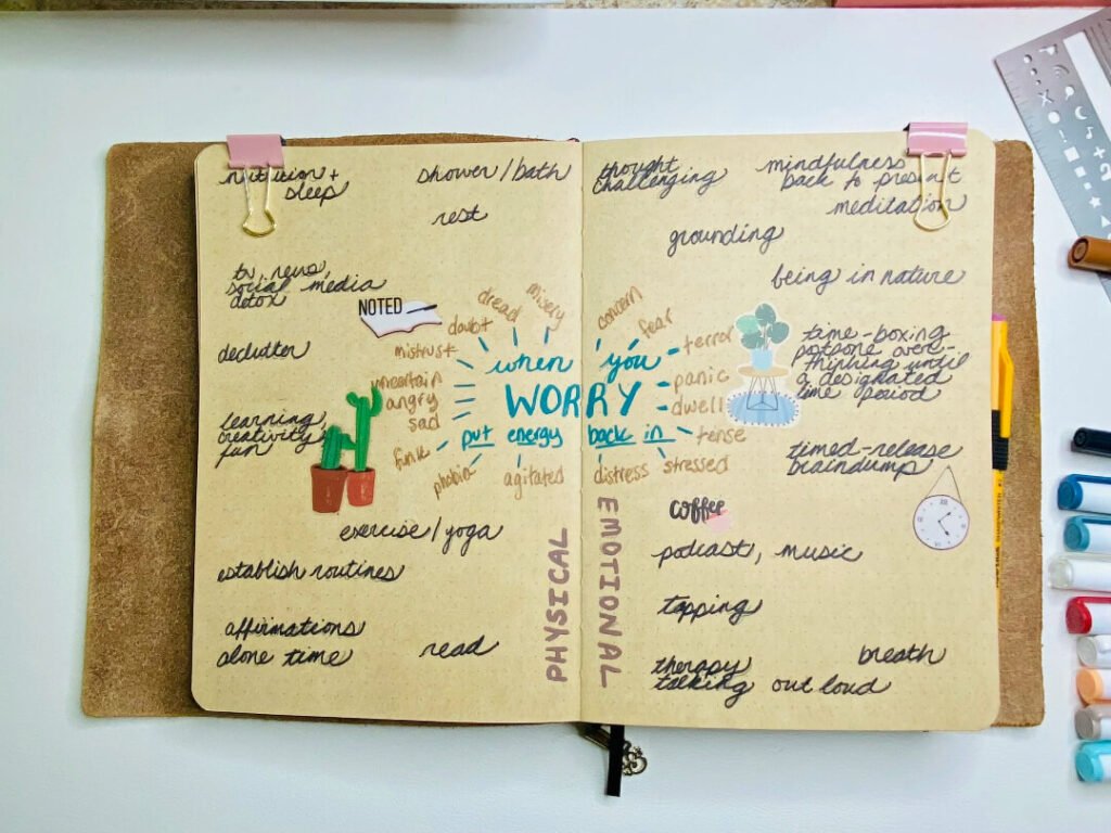My chaotic journal pages unloading the day's anxiety.